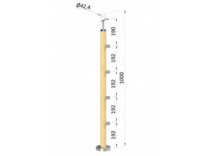 Dřevěný sloup, vrchní kotvení, 4 řadový, průchozí o průměru 42mm, materiál: buk