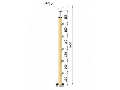 Dřevěný sloup, vrchní kotvení, 5 řadový, průchozí o průměru 42mm, materiál: buk