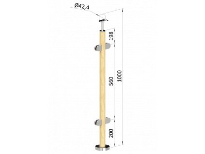 Dřevěný sloup, vrchní kotvení, výplň: sklo, průchozí o průměru 42mm, materiál: buk