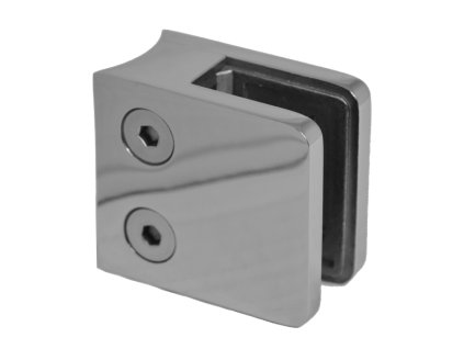 Svorka skla / plechu na trubku o průměru 42,4mm (45x45x26mm), leštěná nerez AISI304, balení neobsahuje gumičky na sklo