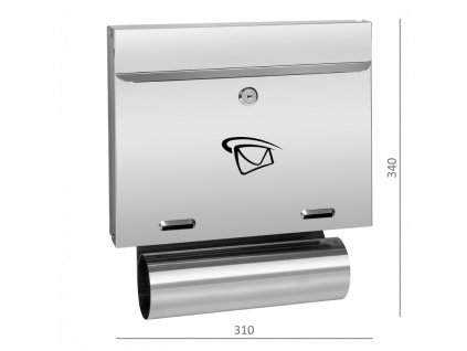 Poštovní schránka (340x310x60mm), vhoz (20x305mm) max. formát listu: A4, leštěná nerez AISI304