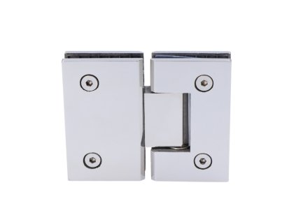 Závěs na skleněný dveřní systém, mezi sklo a sklo, 90x112x62mm, tloušťka skla 8-10mm, leštěná nerez AISI304, samouzavírání +-15° a samozastavení +-90°-0°