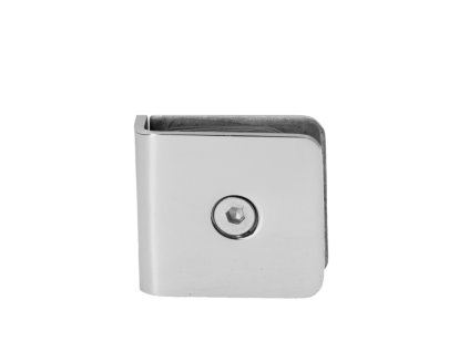 Svorka skla na skleněný dveřní systém, mezi stěnu a sklo, 50x45x16mm, tloušťka skla 8-10mm, leštěná nerez K320/AISI304