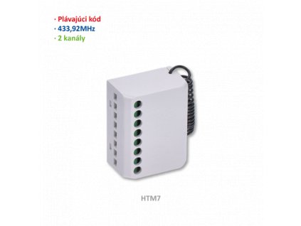 TM7000 - zabudovatelná řídicí jednotka s přijímačem pro trubkové pohony, 2-kanálový, plovoucí kód (433.92MHz), paměť na 30 kódů, rozměr: 45x30x20mm
