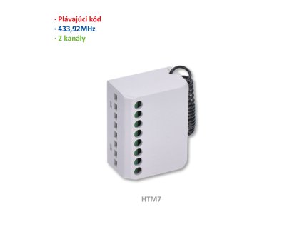 TM7000 - zabudovatelná řídicí jednotka s přijímačem pro trubkové pohony, 2-kanálový, plovoucí kód (433.92MHz), paměť na 30 kódů, rozměr: 45x30x20mm