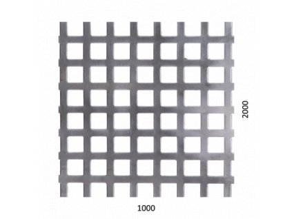 Děrovaný plech čtvercový řadový 1000x2000x2,0mm, otvor: 10x10mm, bez povrchové úpravy