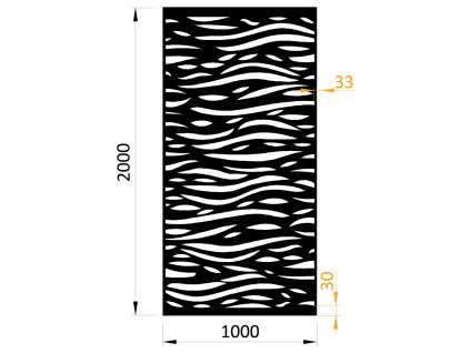 Designová kovová výplň, rozměr 1000x2000x2,5mm, laserem vypálený vzor 1018, bez povrchové úpravy