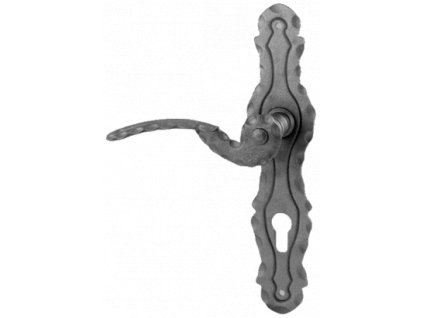 Klika + štítek kovaný 260x57x3mm, rozteč 90mm, levý, bez povrchové úpravy