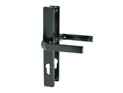 Kování klika-klika Al černá, rozměr štítku 239x32mm, rozteč 90mm, černá prášková barva vypalovaná, s otvorem pro stavební vložku, pár