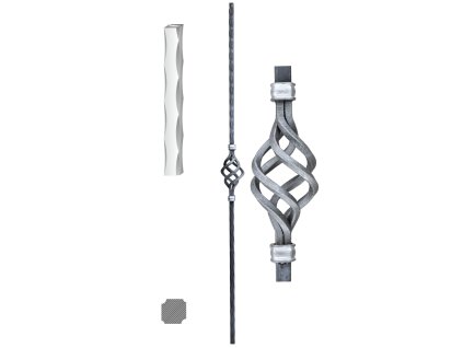 Kovaný sloupek zábradlí, čtvercový, výška 1300mm, šířka 110mm, profil 25x25mm, válcovaná ocel