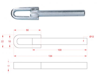 Kotvení do betonu na plotové dílce 135mm, průměr=12mm, Zn /pro výplně 12 x 12/