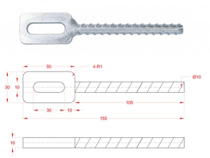 Kotvení do betonu na plotové dílce 130x30mm, na vrták průměr=10mm, Zn