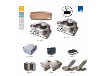 Podzemní sada motorů pro dvoukřídlou bránu do 3m/křídlo; 24V, 120W, 250Nm, 2x ME3024, 2x MECF, 2x MEA3, 1x MC824H, 1x OXIBD, 1x EPMB, 1x ON2E