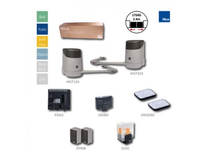 HOPPBDKCE sada pákových pohonů pro dvoukřídlou bránu do 2,4m/křídlo, 1x HO7124 s POA3, 1x HO7224, 2x ON3EBD, 1x OXIBD, 1 pár EPMB, 1x ELDC