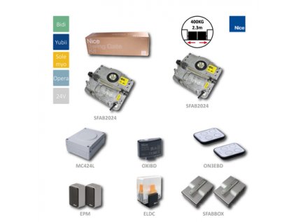 SFAB2024BDKCE podzemní sada pro dvoukřídlou bránu do 2,3m/křídlo, 2x SFAB2024 (24V, 120W, 250Nm), 1x MC424L, 2x ON3EBD, 1x OXIBD, 1 pár EPM,1x ELDC, 2x SFABBOX