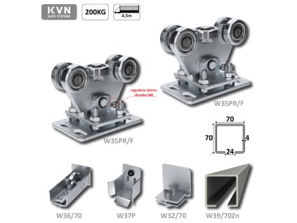 Samonosný systém 70x70x4mm pro posuvné brány do 200kg/4,5m, pozinkovaný profil, ocelová kolečka