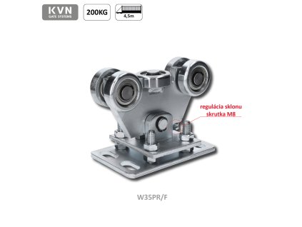 Vozík regulovatelný pro C-profil 70x70x4mm, ocelová kolečka 5ks, povrch-galvanické zinkování, pro bránu do 200kg, průjezd do 4,5m