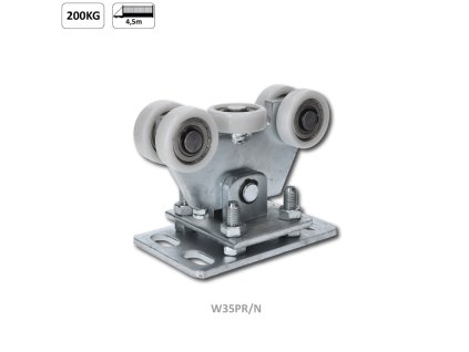 Vozík regulovatelný pro C-profil 70x70x4mm, polyamidová kolečka 5ks, žlutý zinek, pro bránu do 200kg, průjezd do 4,5m