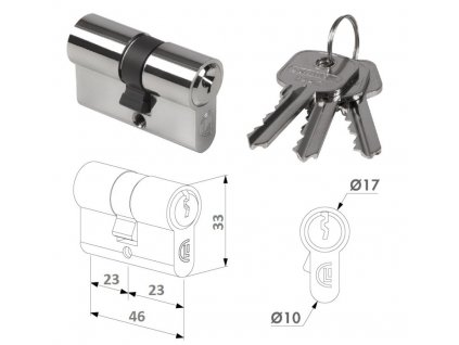 Cylindrická vložka EURO 27/27mm LOCINOX, niklová, 3 klíče, šroub M5x65mm