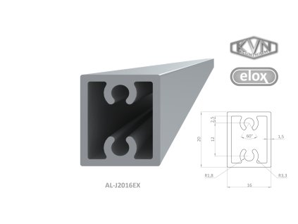 Eloxovaný profil 20x16x6000mm pro výplň, materiál 6463, T6, hliník s eloxovanou vrstvou 15 mikronů, barva stříbrná