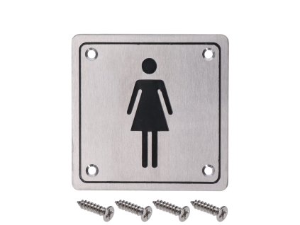 Nerezový piktogram `Dámy`, hranatý, rozměry: 100x100x1.2mm, broušená nerez K320/AISI304