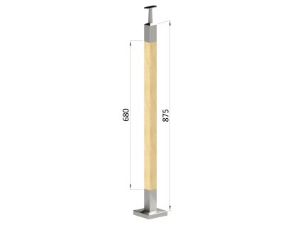 Dřevěný sloupek, vrchní kotvení, bez výplně, vrch pevný (40x40mm), materiál: buk, broušený povrch bez nátěru
