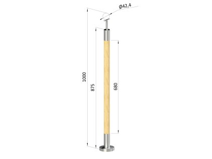 Dřevěný sloupek, vrchní kotvení, bez výplně, vrch pevný (průměr 42mm), materiál: buk, broušený povrch s nátěrem BORI (bezbarví)