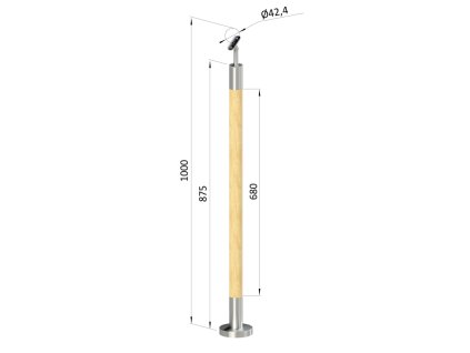 Dřevěný sloupek, vrchní kotvení, bez výplně, vrch nastavitelný (průměr 42mm), materiál: buk, broušený povrch bez nátěru