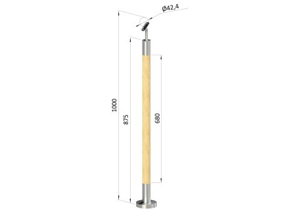Dřevěný sloupek, vrchní kotvení, bez výplně, vrch nastavitelný (průměr 42mm), materiál: buk, broušený povrch bez nátěru