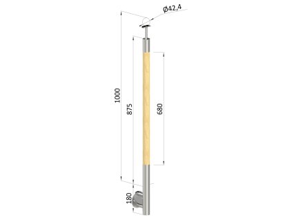 Dřevěný sloupek, vrchní kotvení, bez výplně, vrch pevný (průměr 42mm), materiál: buk, broušený povrch s nátěrem BORI (bezbarví)