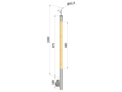 Dřevěný sloupek, vrchné kotvenie, bez výplně, vrch nastavitelný (průměr 42mm), materiál: buk, broušený povrch s nátěrem BORI (bezbarví)