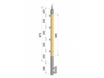 Dřevěný sloupek, boční kotvení, 4 řadový, průchozí, venkovní, vrch nastavitelný (40x40mm), materiál: buk, broušený povrch bez nátěru