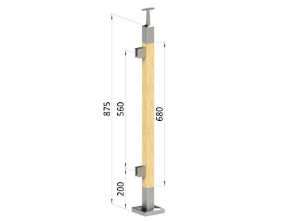 Dřevěný sloupek, vrchní kotvení, výplň: sklo, levý, vrch pevný (40x40mm), materiál: buk, broušený povrch bez nátěru