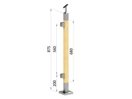 Dřevěný sloupek, vrchní kotvení, výplň: sklo, levý, vrch nastavitelný (40x40mm), materiál: buk, broušený povrch bez nátěru