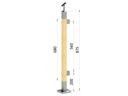 Dřevěný sloupek, vrchní kotvení, výplň: sklo, pravý, vrch nastavitelný (40x40mm), materiál: buk, broušený povrch s nátěrem BORI (bezbarví)
