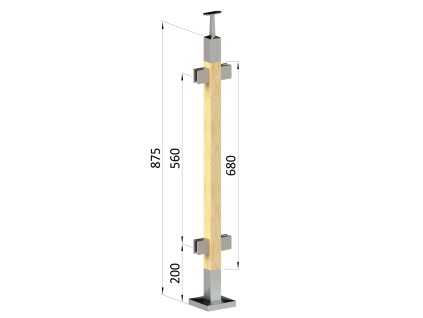 Dřevěný sloupek, vrchní kotvení, výplň: sklo, průchozí, vrch pevný (40x40mm), materiál: buk, broušený povrch s nátěrem BORI (bezbarví)