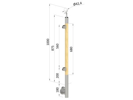 Dřevěný sloupek, boční kotvení, výplň: sklo, levý, vrch nastavitelný (průměr 42mm), materiál: buk, broušený povrch bez nátěru