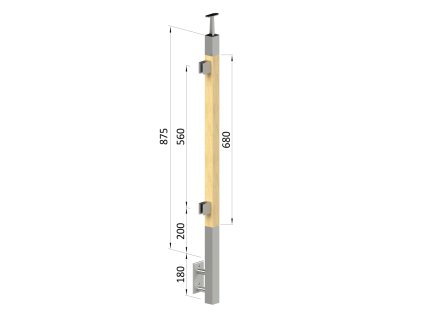 Dřevěný sloupek, boční kotvení, výplň: sklo, levý, vrch pevný (40x40mm), materiál: buk, broušený povrch bez nátěru