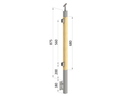 Dřevěný sloupek, boční kotvení, výplň: sklo, levý, vrch nastavitelný (40x40mm), materiál: buk, broušený povrch bez nátěru