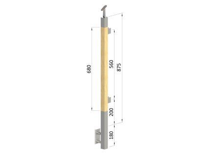 Dřevěný sloupek, boční kotvení, výplň: sklo, levý, vrch nastavitelný (40x40mm), materiál: buk, broušený povrch s nátěrem BORI (bezbarví)