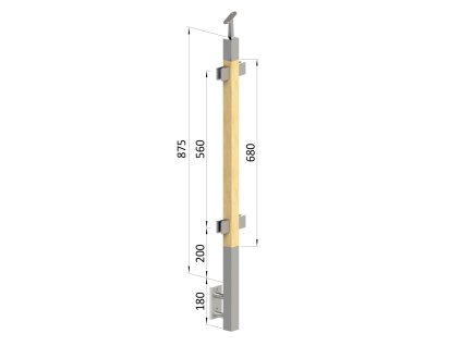 Dřevěný sloupek, boční kotvení, výplň: sklo, průchozí, vrch nastavitelný (40x40mm), materiál: buk, broušený povrch s nátěrem BORI (bezbarví)