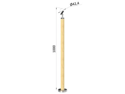 Dřevěný sloupek, vrchní kotvení, bez výplně, vrch nastavitelný (průměr 42mm), materiál: buk, broušený povrch s nátěrem BORI (bezbarvý)