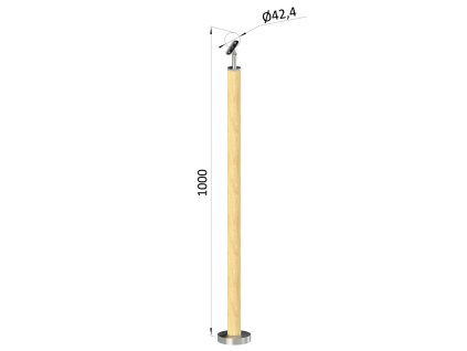 Dřevěný sloupek, vrchní kotvení, bez výplně, vrch nastavitelný (průměr 42mm), materiál: buk, broušený povrch s nátěrem BORI (bezbarvý)