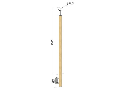 Dřevěný sloupek, boční kotvení, bez výplně, vrch pevný (průměr 42mm), materiál: buk, broušený povrch bez nátěru