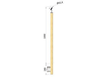 Dřevěný sloupek, boční kotvení, bez výplně, venkovní, vrch nastavitelný (průměr 42mm), materiál: buk, broušený povrch bez nátěru