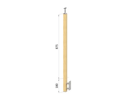 Dřevěný sloupek, boční kotvení, bez výplně, venkovní, vrch pevný, (40x40mm), materiál: buk, broušený povrch bez nátěru