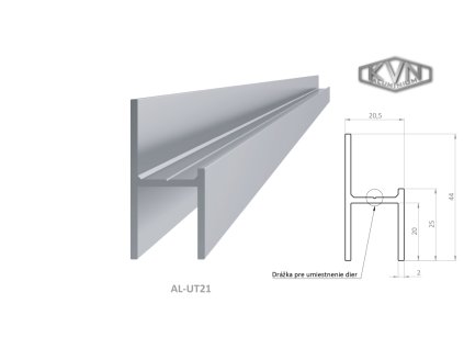 UT profil 20,5x44x6000mm, materiál EN AW-6060 T66, přírodní hliník bez povrchové úpravy