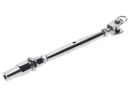 Úchyt, napínák pro nerezové lanko se závitem, broušená nerez K320/AISI304 (Průměr lanka 4mm, Závit M6, LH6)