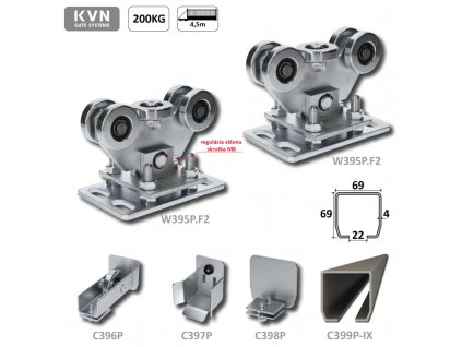 PICCOLO-Kombinovaný (Nerez/Pozink) samonosný systém 67x67x3mm pro posuvné brány do 200kg/4,5m, nerezový profil