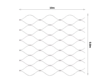 Nerezová lanková síť, 0,8mx10m (šxd), oko 50x50mm, tloušťka lanka 2mm, AISI316, síť není ukončena okami pro provlečení lanka (V nerozloženém stavu má síť 11,64m)